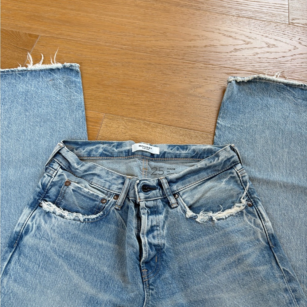 Moussy Light Blue Distressed Straight-Leg Jeans